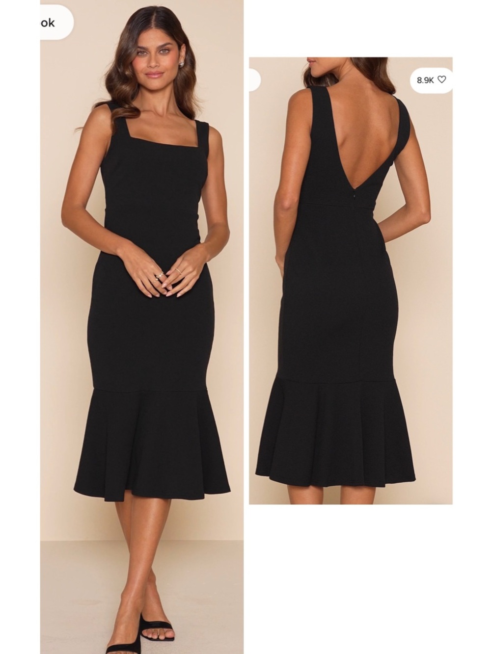 Lulus Moment Maker Black Square Neck Trumpet Midi Dress Size Large Sleeveless